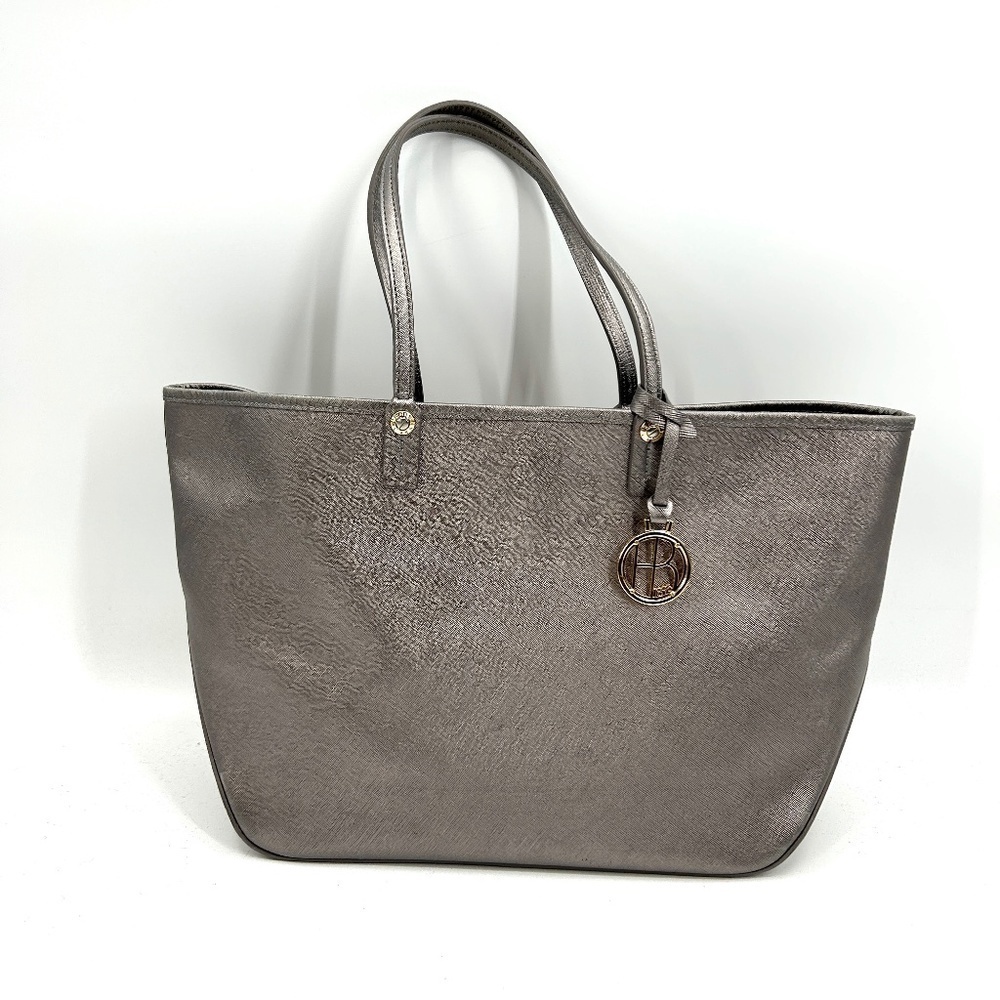 HENRI BENDEL Silver Metallic Leather Large Tote Bag Purse Excellent Condition